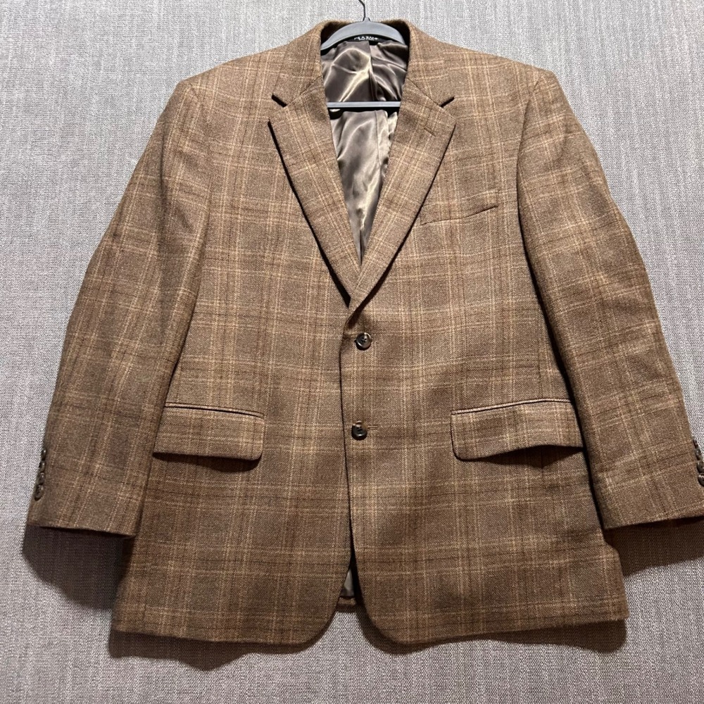 Jos A Bank Mens 42S Brown Plaid 100% Wool 2 Button Sport Coat Blazer 42 Short - Picture 4 of 7
